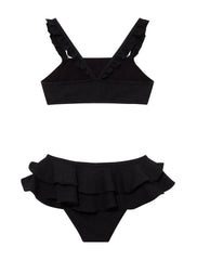 Dassy Kids Bikini Set with Ruffle Strap and Layered Skirt in Black