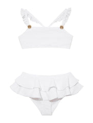 Dassy Kids Bikini Set with White Ruffle Straps and Layered Skirt