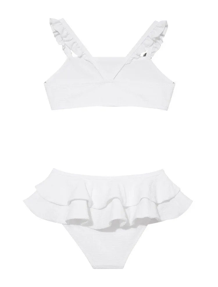 Dassy Kids Bikini Set with White Ruffle Straps and Layered Skirt