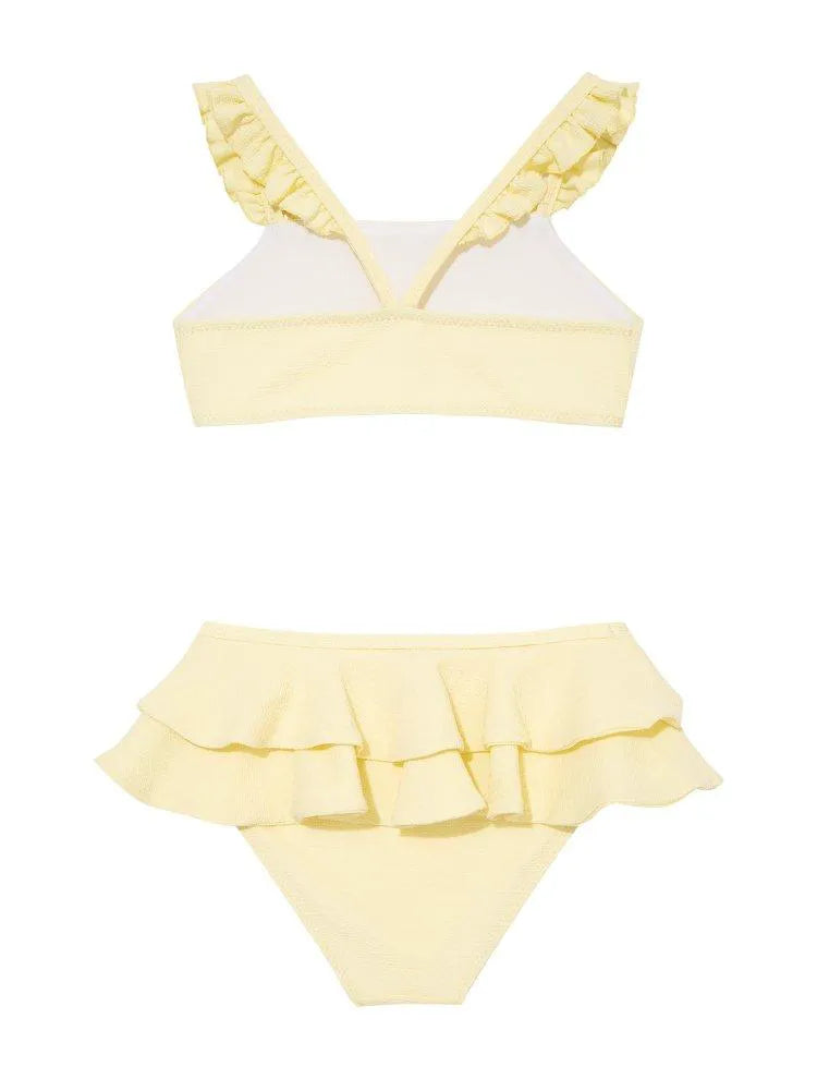 Dassy Kids Yellow Ruffle Strap Bikini Set with Layered Skirt