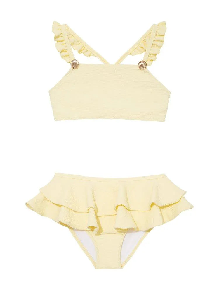 Dassy Kids Yellow Ruffle Strap Bikini Set with Layered Skirt