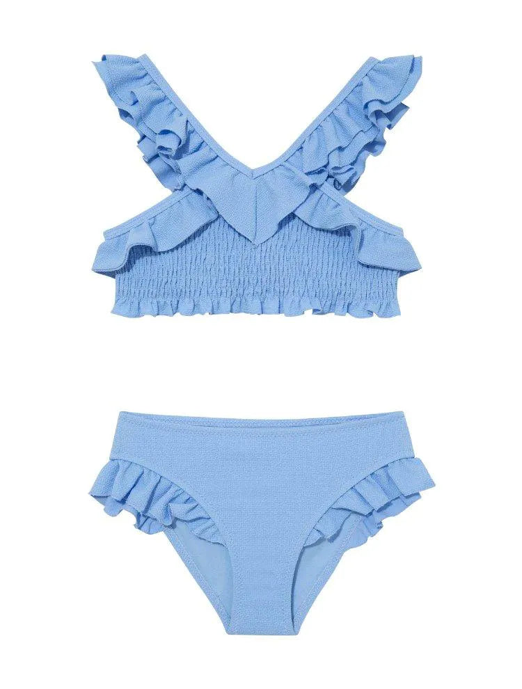 Effy Kids Bikini Set in Baby Blue with Ruffle Straps and Trim