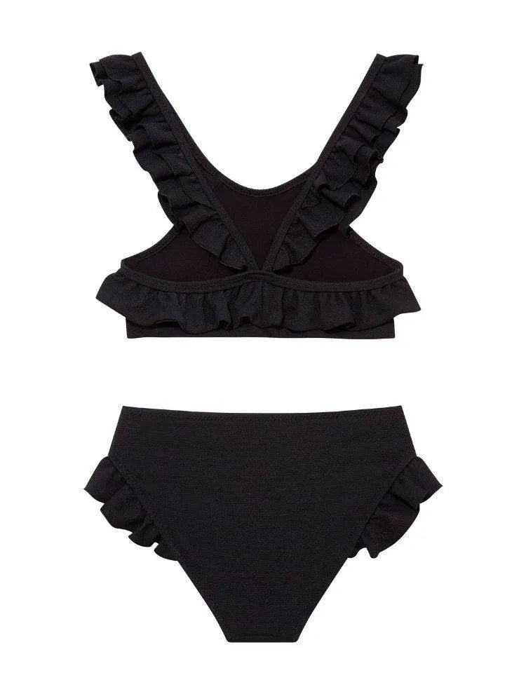 Effy Kids Bikini Set with Black Ruffle Straps and Trim