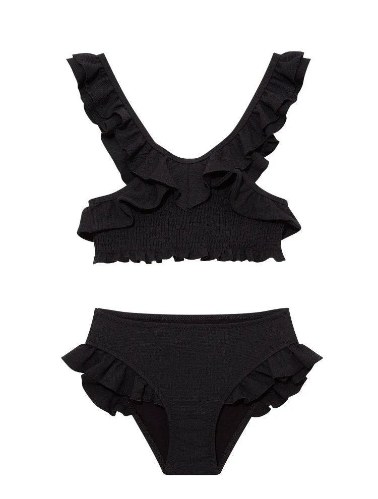 Effy Kids Bikini Set with Black Ruffle Straps and Trim