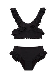 Effy Kids Bikini Set with Black Ruffle Straps and Trim