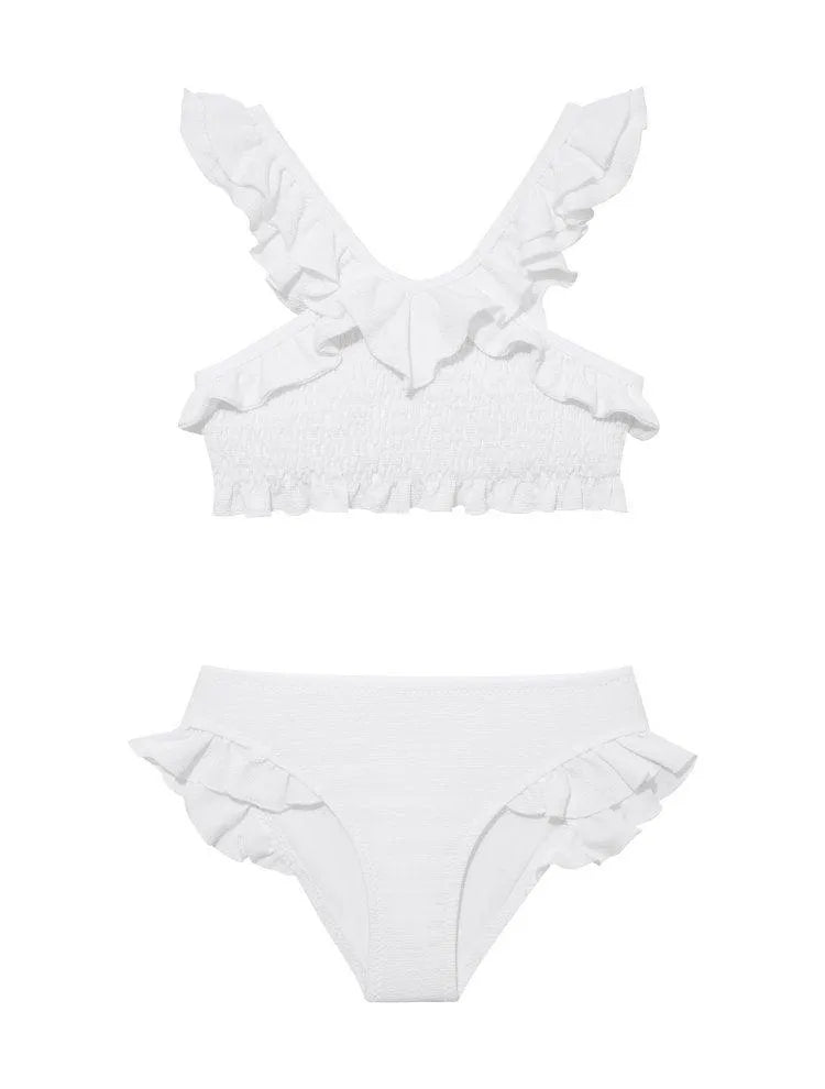 Effy Kids Bikini Set with White Ruffle Straps and Trim