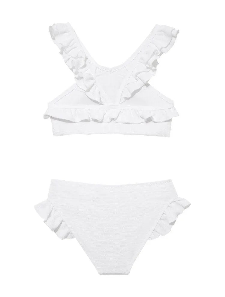 Effy Kids Bikini Set with White Ruffle Straps and Trim