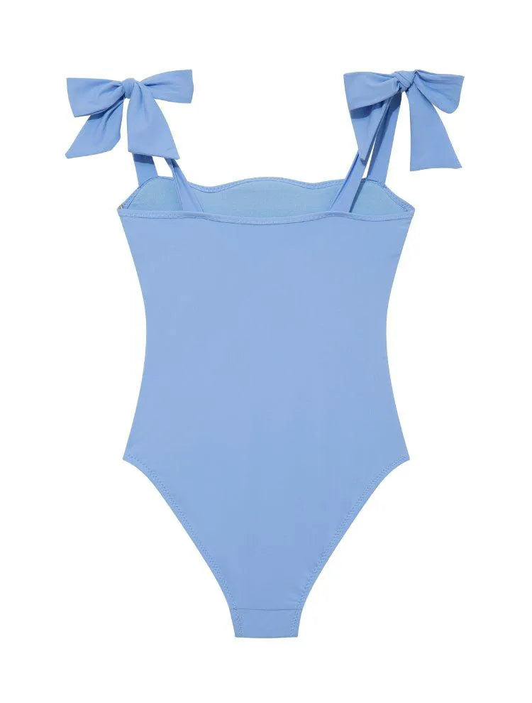 Everlee Baby Blue Kids Swimsuit with Bow Strap Detail