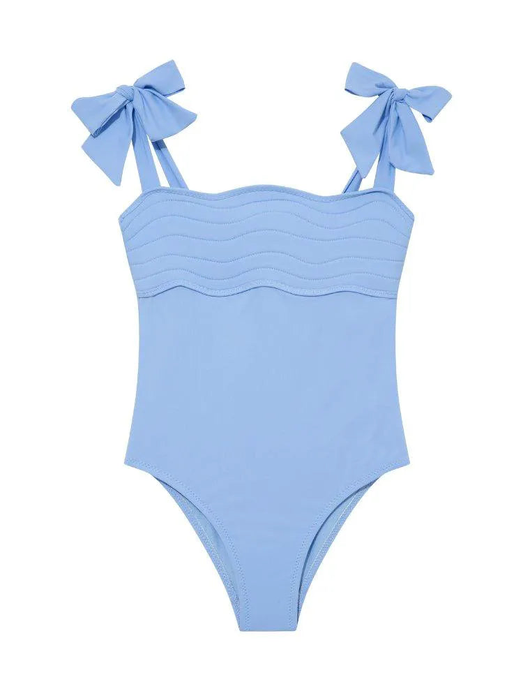 Everlee Baby Blue Kids Swimsuit with Bow Strap Detail