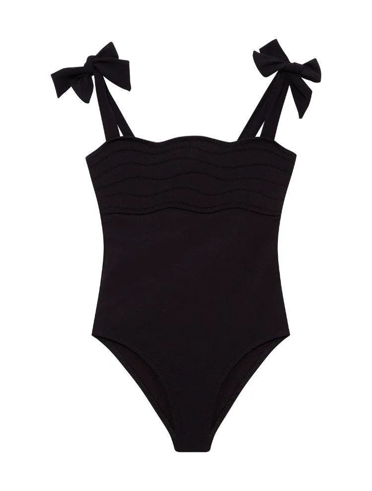Everlee Black Kids Swimsuit with Bow Strap Detail