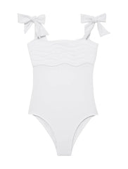 Everlee White Kids Swimsuit with Bow Strap Detail