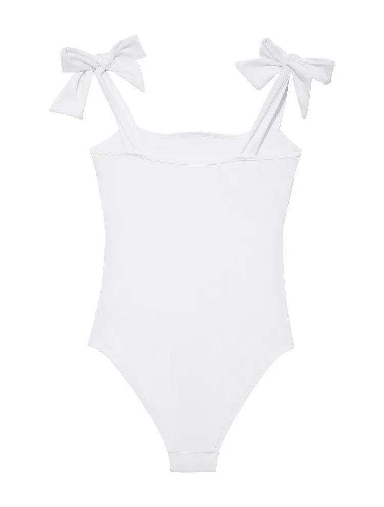 Everlee White Kids Swimsuit with Bow Strap Detail