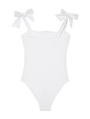 Everlee White Kids Swimsuit with Bow Strap Detail