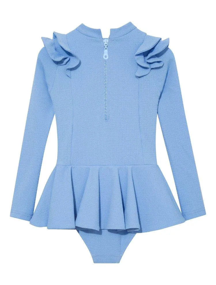 Jojo Baby Blue Textured Ruffle Skirt Swimsuit