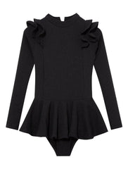 Jojo Black Textured Ruffle Skirt Swimsuit