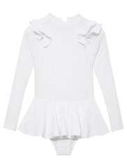 Jojo White Textured Ruffle Skirt Swimsuit
