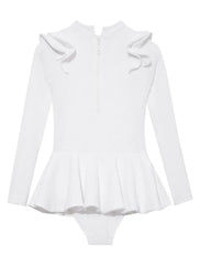 Jojo White Textured Ruffle Skirt Swimsuit