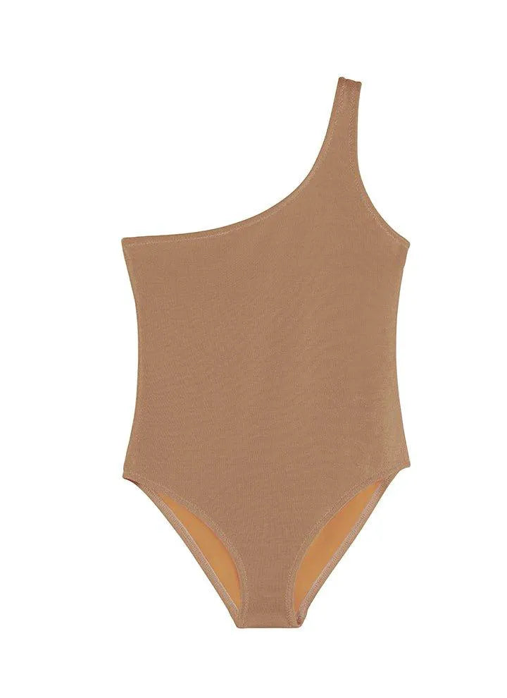 Kids Bronze One-Shoulder Kitty Swimsuit