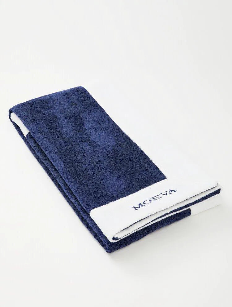 Monaco Towel in Dark Blue and White