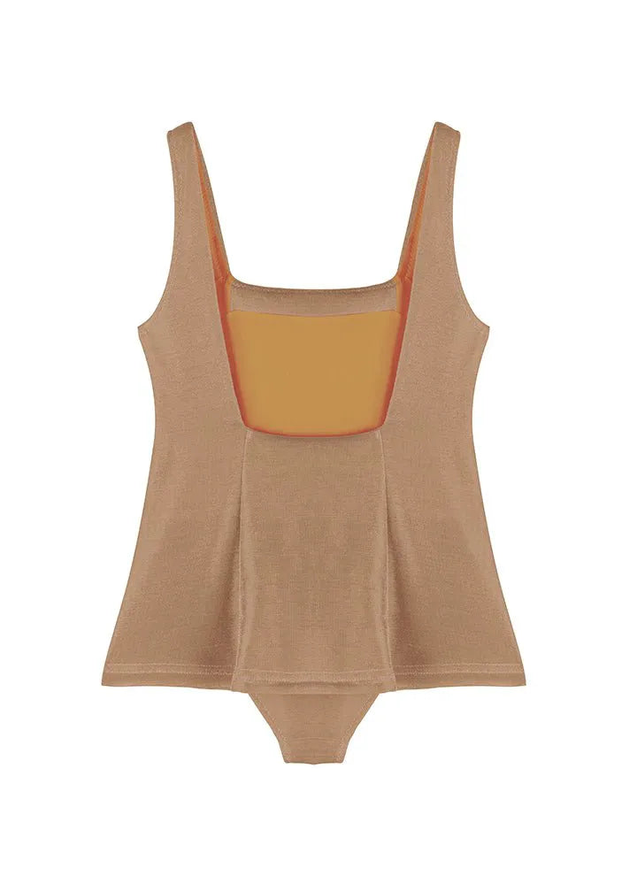 Nil Bronze Square-Neck Pocket Detail Kids Swimsuit