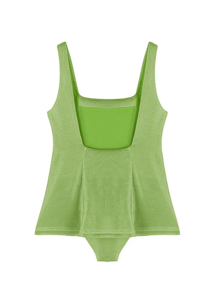 Nil Kids Green Square-Neck Swimsuit with Pocket Detail