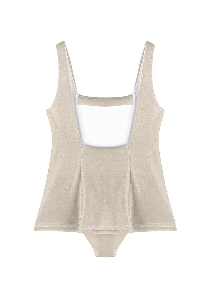 Nil Kids Silver Square-Neck Swimsuit with Pocket Detail