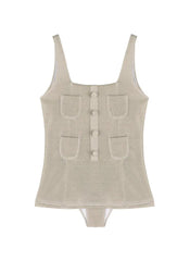 Nil Kids Silver Square-Neck Swimsuit with Pocket Detail