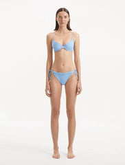 Nina Agdal Salila Baby Blue Underwired Side Tie Wave Textured Bikini Set with Ephram Blue Wave-Textured Mini Skirt