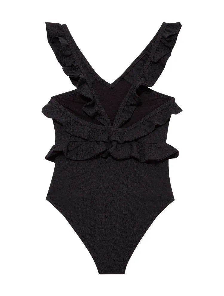 Sissy Kids Black Ruffled Textured Swimsuit