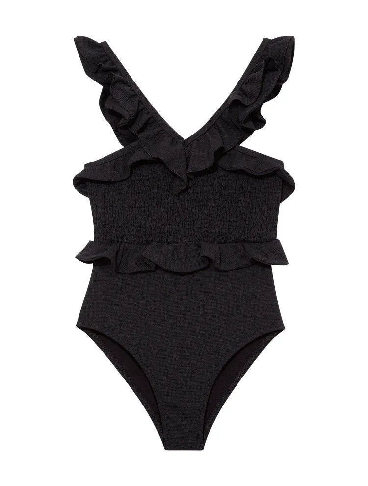 Sissy Kids Black Ruffled Textured Swimsuit