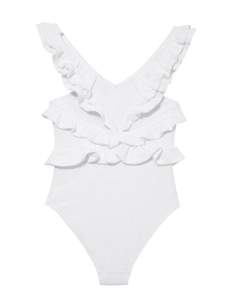 Sissy Kids' White Ruffled Textured Swimsuit
