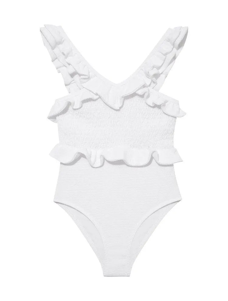 Sissy Kids' White Ruffled Textured Swimsuit