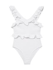 Sissy Kids' White Ruffled Textured Swimsuit