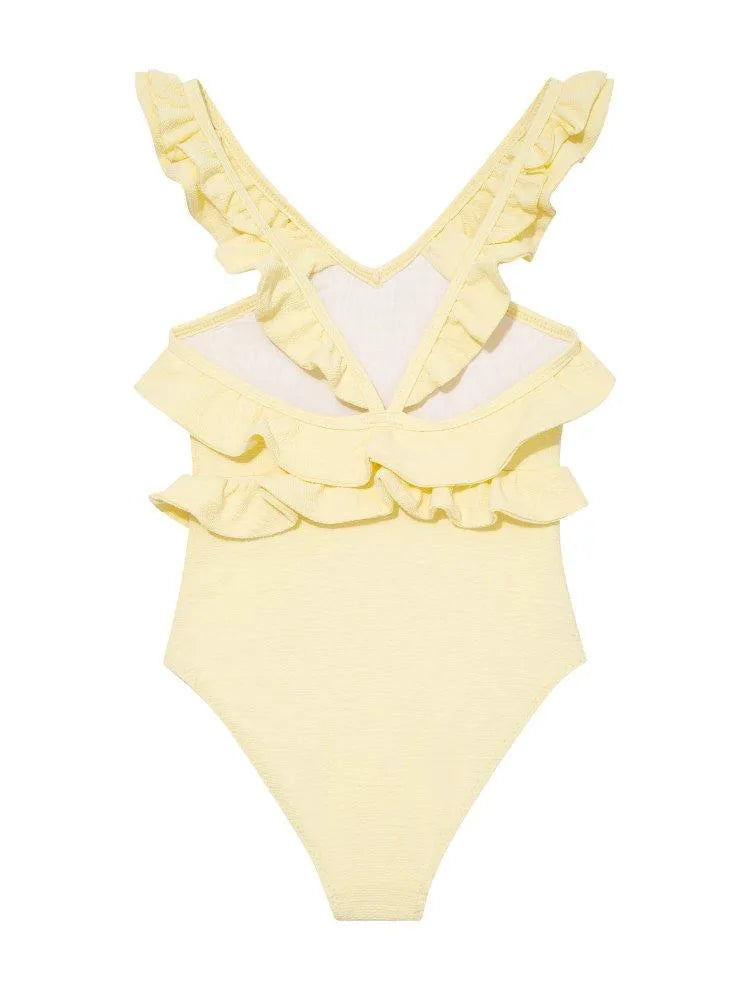 Sissy Yellow Ruffle Textured Kids Swimsuit