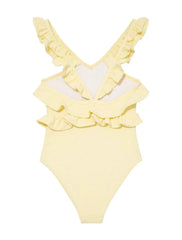 Sissy Yellow Ruffle Textured Kids Swimsuit