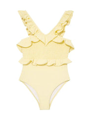 Sissy Yellow Ruffle Textured Kids Swimsuit