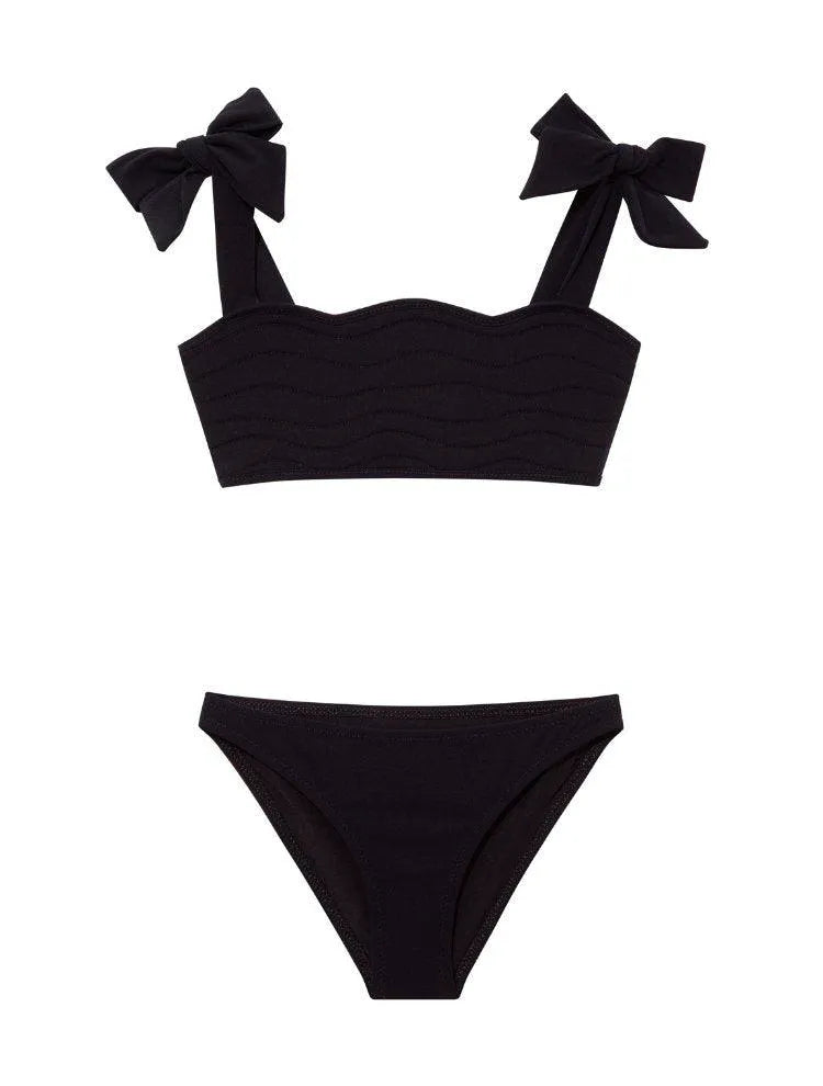 Tia Black Kids Bikini Set with Bow Strap Detail