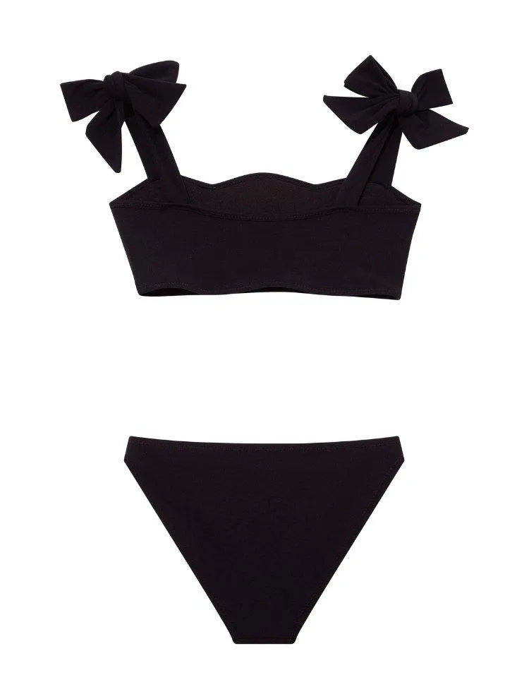 Tia Black Kids Bikini Set with Bow Strap Detail