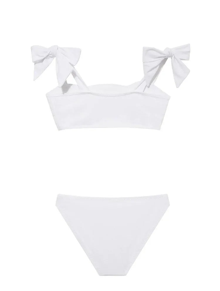 Tia White Kids Bikini Set with Bow Strap Detail