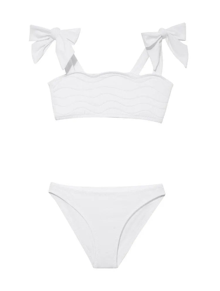 Tia White Kids Bikini Set with Bow Strap Detail