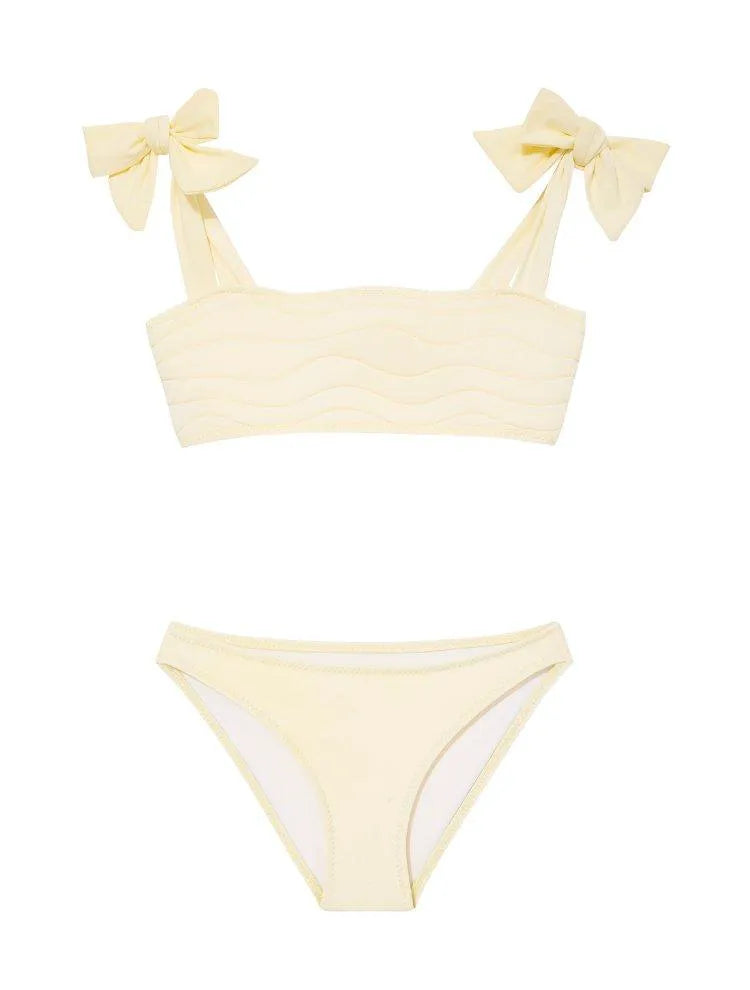 Tia Yellow Kids Bikini Set with Bow Strap Detail